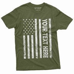 Mens Custom Text USA Flag T-shirt YOUR TEXT HERE Patriotic Flag Tee Personalized