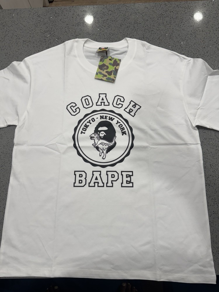 A Bathing Ape x Coach Men’s White Graphic Print Crew Neck Short Sleeve Tee