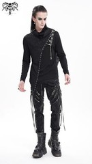 Devil Fashion Men Black Gothic Punk Chain Asymmetric Fitted Long Sleeve T-Shirt