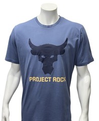 Under Armour Project Rock Blue Black Brahma Bull Logo Graphic T-Shirt Size XL