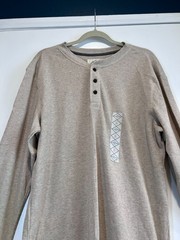 St. John’s Bay NWT Mens XL Henley Shirt Oatmeal Beige Thermal Waffle Knit Casual