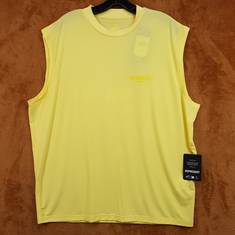 REPRESENT Shirt Mens Large Yellow Crew Cut Off Sleeveless Oversized Tank Tee