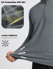 Mens Quarter Zip Pullover Long Sleeve Shirt UPF 50+ Lightweight Golf Shirts P…