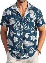 Men Casual Button Down Short Sleeve Textured Summer Beach Shirt with Pocket