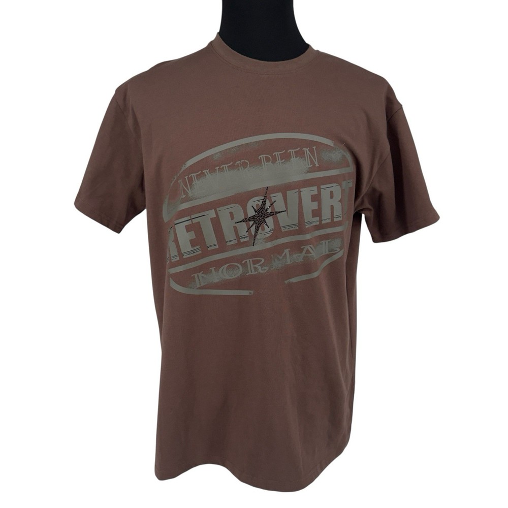 Retro Vert Graphic T-Shirt Mens L Brown Never Been Retrovert Normal Star Cotton