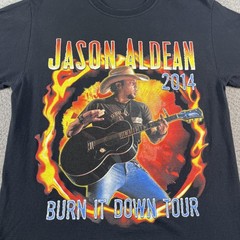 Jason Aldean Burn It Down Tour Shirt Mens Medium Black 2014 Country Music Fire
