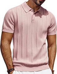 Mens Short Sleeve Polo Shirt Textured Knit Ribbed Casual Golf Style Soft Comfort