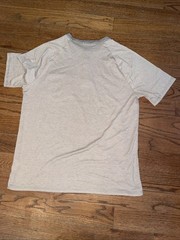 Coofandy Men’s Large Khaki Oatmeal Heather Short Sleeve Henley Stretch Shirt EUC