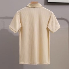 Men’s Striped Shirt Short Sleeve Moisture Wicking Lapel Neckline Slight Stretch