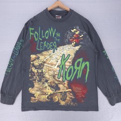 Vtg Korn Shirt Mens Large Follow The Leader REPRINT AOP 90s Band Long Sleeve
