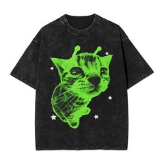 Alien Cat Funny Green Aesthetic Graphic T shirt
