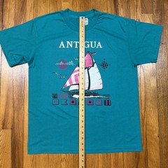 Vtg 90s Hanes Heavyweight 50/50 Antigua T Shirt Large Single Stitch Teal Beach