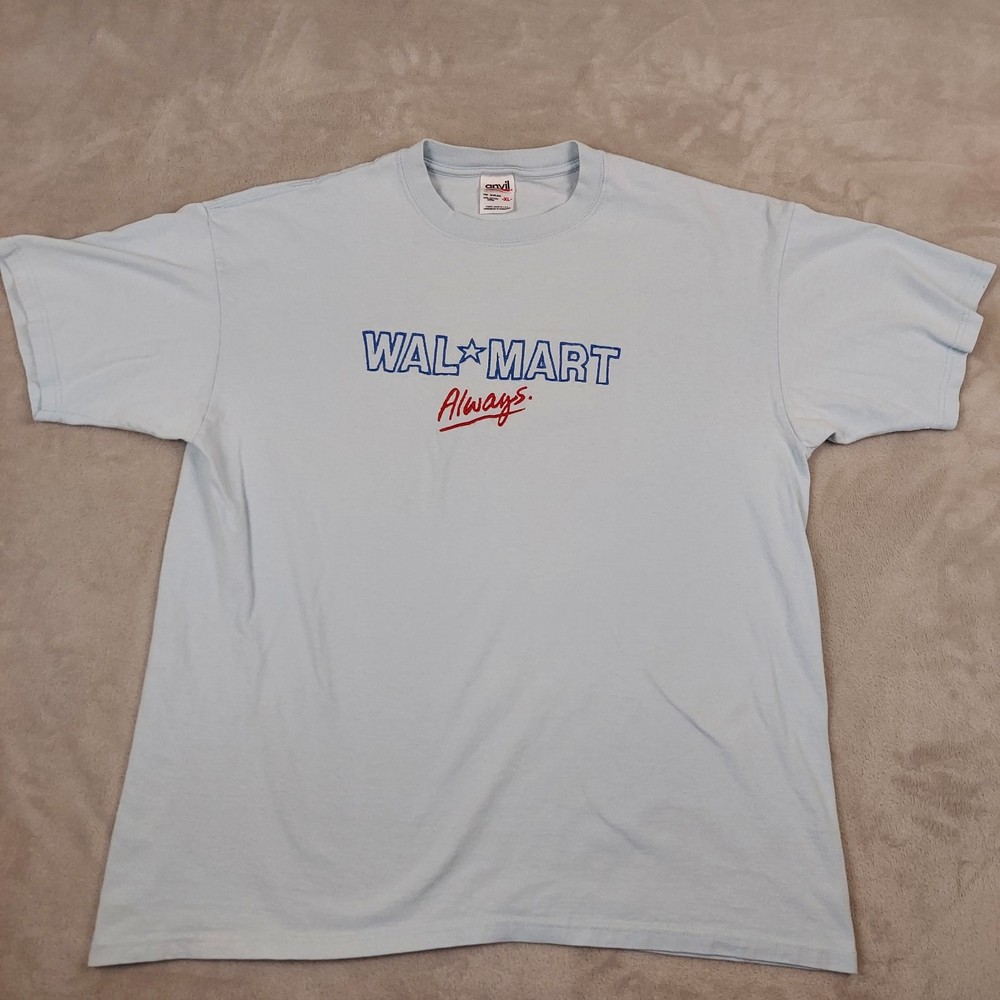 Vintage Anvil Shirt Mens XL Tee Walmart Embroidered 90s Y2K Baby Blue Preshrunk