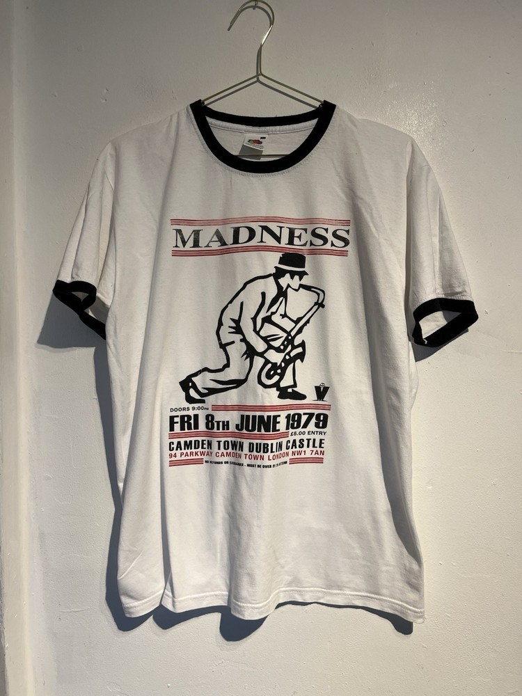 Madness Shirt Large White Ringer 2tone Tour Ska Rock Pop Band Concert Gig