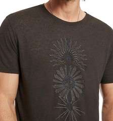 John Varvatos Men’s Dagger Sun Rays Embroidered T-Shirt Linen Modal Carbon Grey