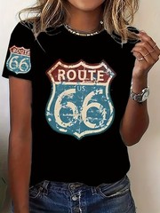Vintage Classic Casual Women’s Short-Sleeve T-Shirt – Route 66 Badge Design, U