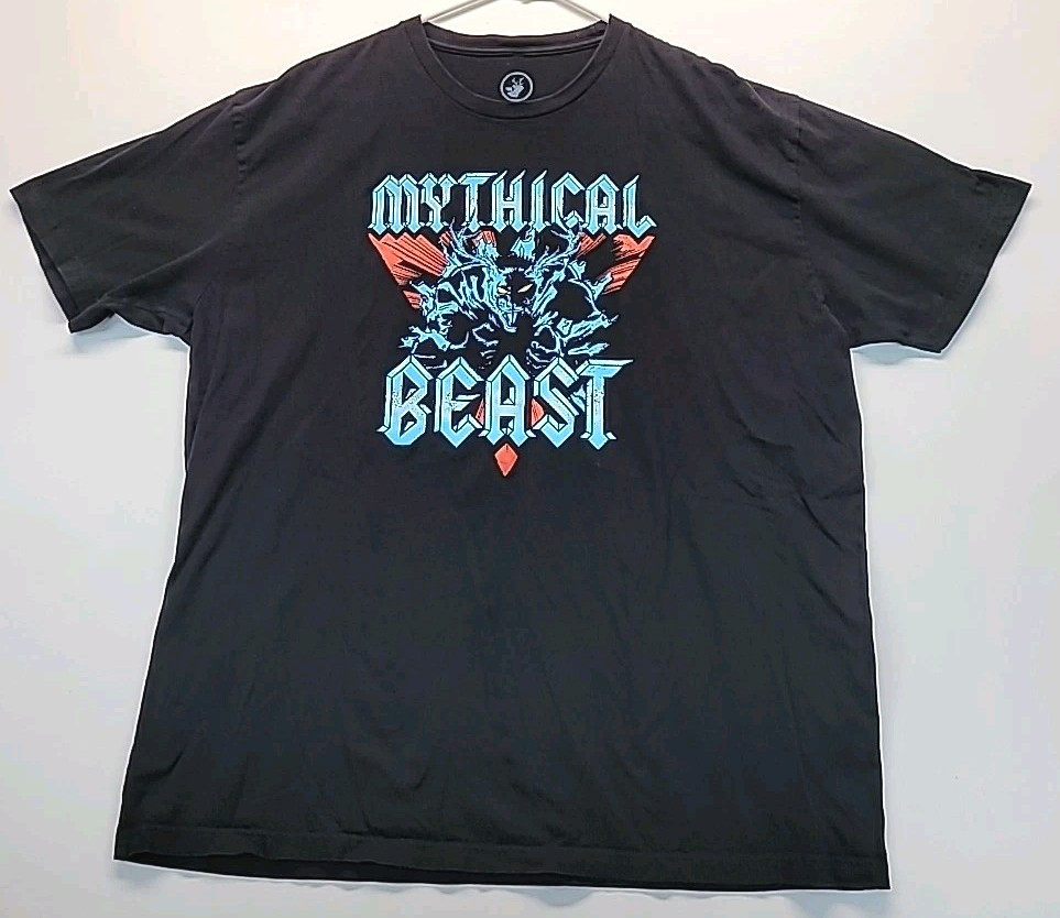 Mythical Beast Mens 2XL Black Classic Metal Band Graphic Print T-shirt Cotton