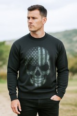 USA Skull Sweatshirt | Distressed American Flag Skull | Unisex Warm Crewneck