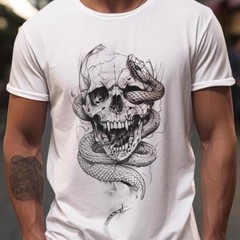 #26 Gothic Skull T-Shirt – Detailed Monochrome Skull with Swirling Smoke and Sku