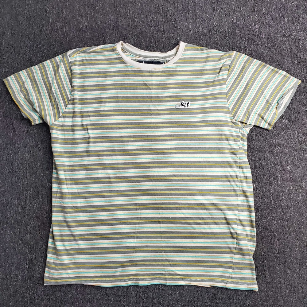 Lost Enterprises T Shirt Men Sz Small Teal Gray Striped Short Sleeve Surf Skate