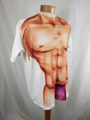 Vintage Fake Six Pack Male Torso T-Shirt XXL White Cotton Poly Single Stitch USA