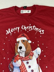 Anvil Lightweight Men’s T Shirt Red Dog Print Merry Christmas XL Short Sleeve