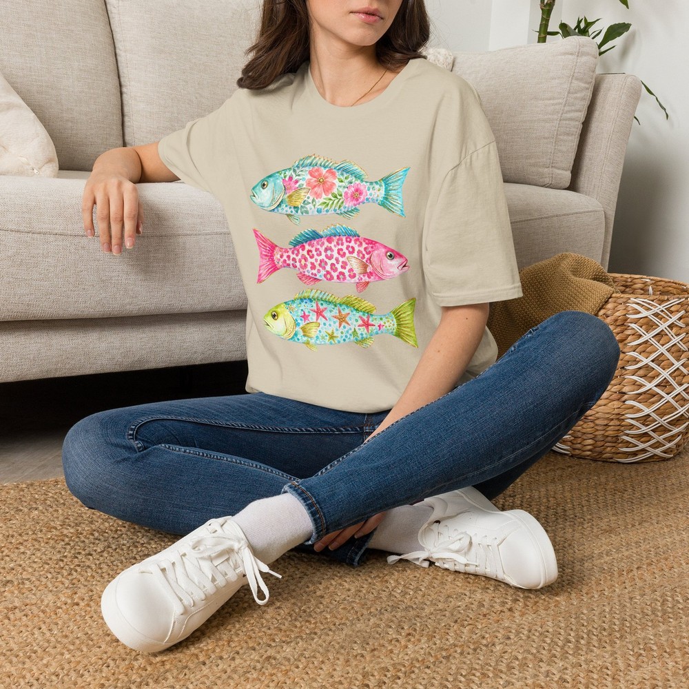 Preppy Floral Tropical Fish Stack T-Shirt/Colorful/Beach Shirt/Summer Tee/
