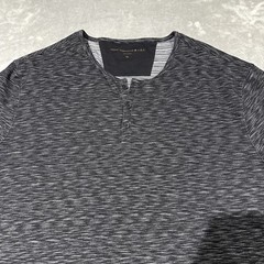 John Varvatos Henley Shirt Sz XL Black Heathered Gray Short Sleeve