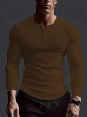 AMen’s Collarless Breasted Henry Shirt Top Fitness High Stretch Base Shirt