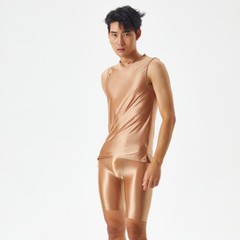 Men’s Sexy Oil Shiny Glossy Sports Muscle T-shirt Slim Elastic Tank Tops Vest