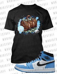 J1 Golf Money Bag Graphic Sneaker Tee to Complement Jordan 11 Legend Blue