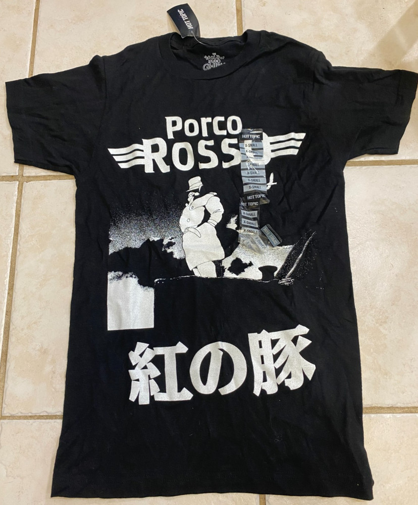 Porco Rosso The World Of Studio Ghibli Graphic T-Shirt Black X-SMALL Anime XS