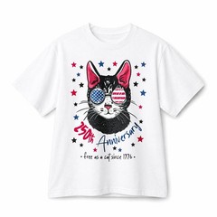 250th Anniversary Patriotic Cat USA Flag Sunglasses Retro Cotton T-Shirt Unisex