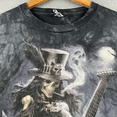 Vintage Skeleton Shirt Mens XL Gray Tie Dye Skull Guitar Player Metal Music Y2K