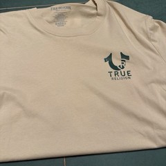 True Religion Brand Jeans T-Shirt XL, Cream, Foil Prints, Cotton
