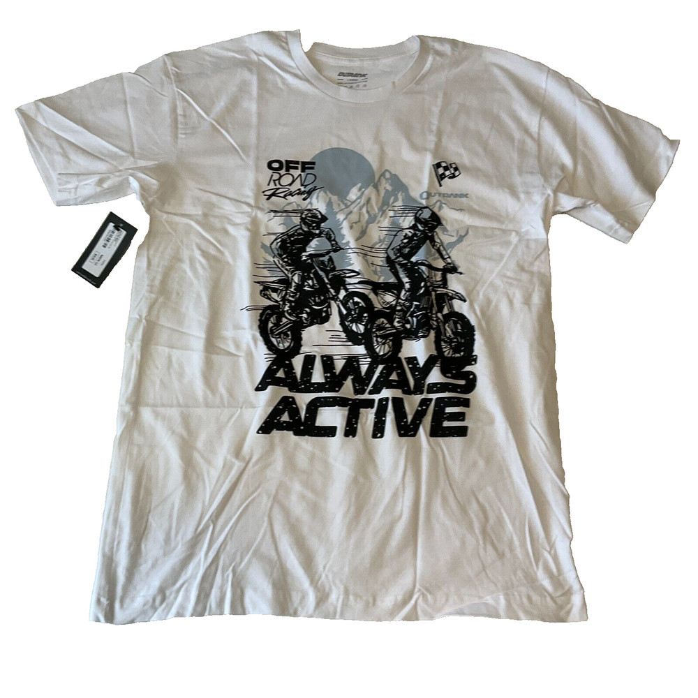 Outrank Always Active Short Sleeve T Shirt Mens Size L White Racing Graphic
