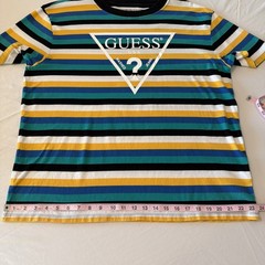 Guess Originals Men’s L Vista Logo T-Shirt Blue Black Yellow Striped Streetwear