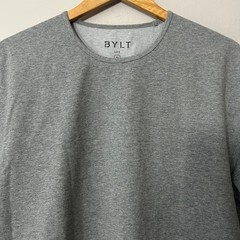 BYLT Shirt Mens XL Gray Drop Cut LUX Short Sleeve Athletic Fit Curved Hem Tee