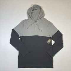 Volcom Shirt Men’s Small Gray L/S Nunez Colorblocked Thermal Hooded Tee NEW