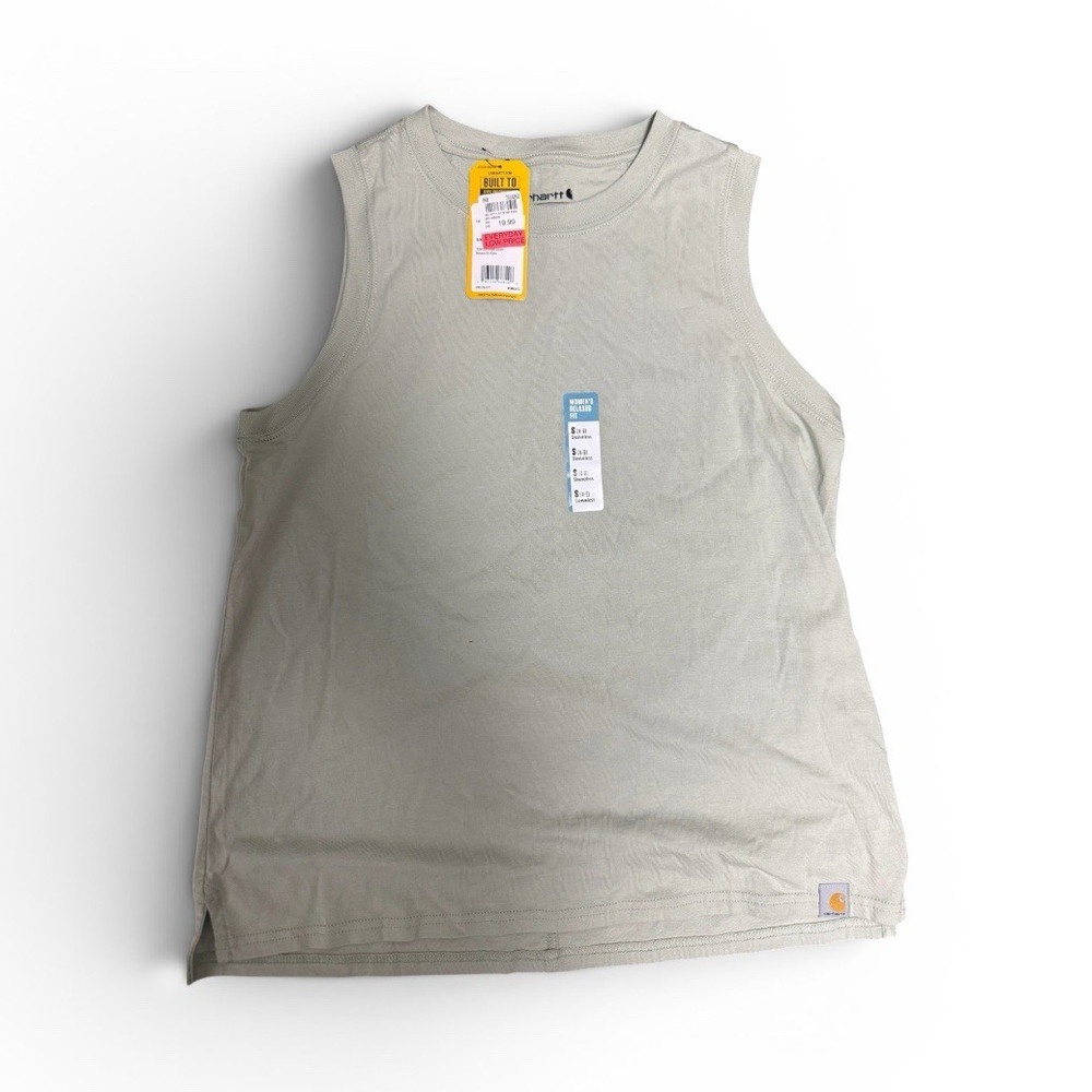 Carhartt Men’s Gray Cotton Knit Crew Neck Sleeveless Logo Tank Top Size S