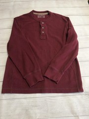 Eddie Bauer Henley Shirt Mens Medium Red Thermal Waffle Long Sleeve Tagless Tee