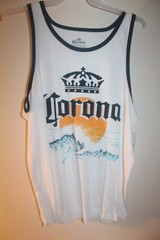 Corona Mens T Shirt M White Tank Crown Beach Sunset Contrast Trim Weekend NWT