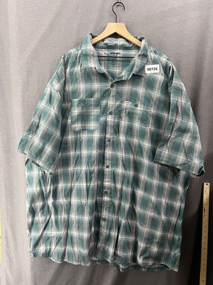 726 Wrangler Western Men’s Green White Flannel Button Shirt Big&Tall Sz 5XLT