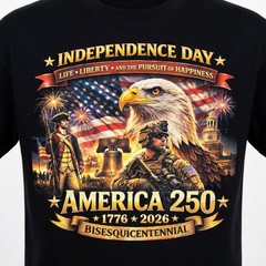 250 Years of Freedom 1776-2026 Patriotic Eagle T-Shirt USA Flag 4th of July Tee