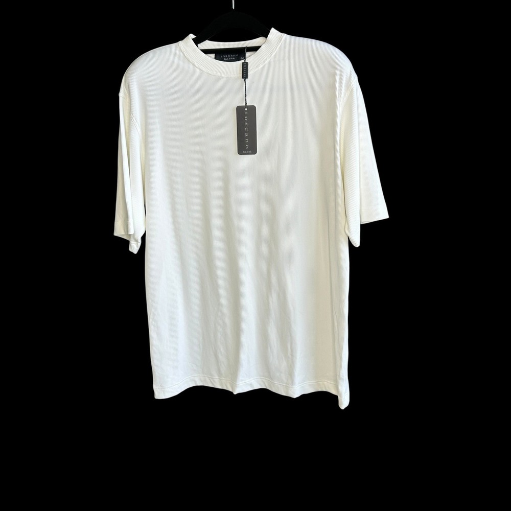 Toscano Men’s Tee White Ribbed Knit Crew Neck Pullover Shirt Size Medium NWT