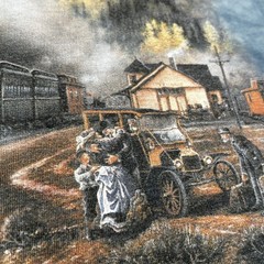 Vintage The Mountain Steam Train Shirt Mens XL Blue Tie-Dye Railroad Art Tee 90s