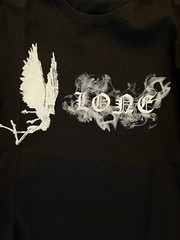 Black Round Neck V Lone T Shirt Angel Smoke White Print 100% Cotton Sz Small