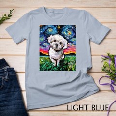 Maltipoo Starry Night White Maltese Poodle Dog Art by Aja T-Shirt Unisex T-shirt