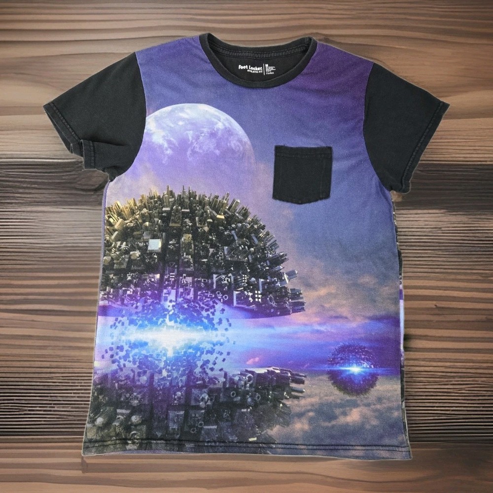 Foot Locker Cosmic Lake T Shirt Mens M Black Athletic Fit Asymmetrical Sleeve