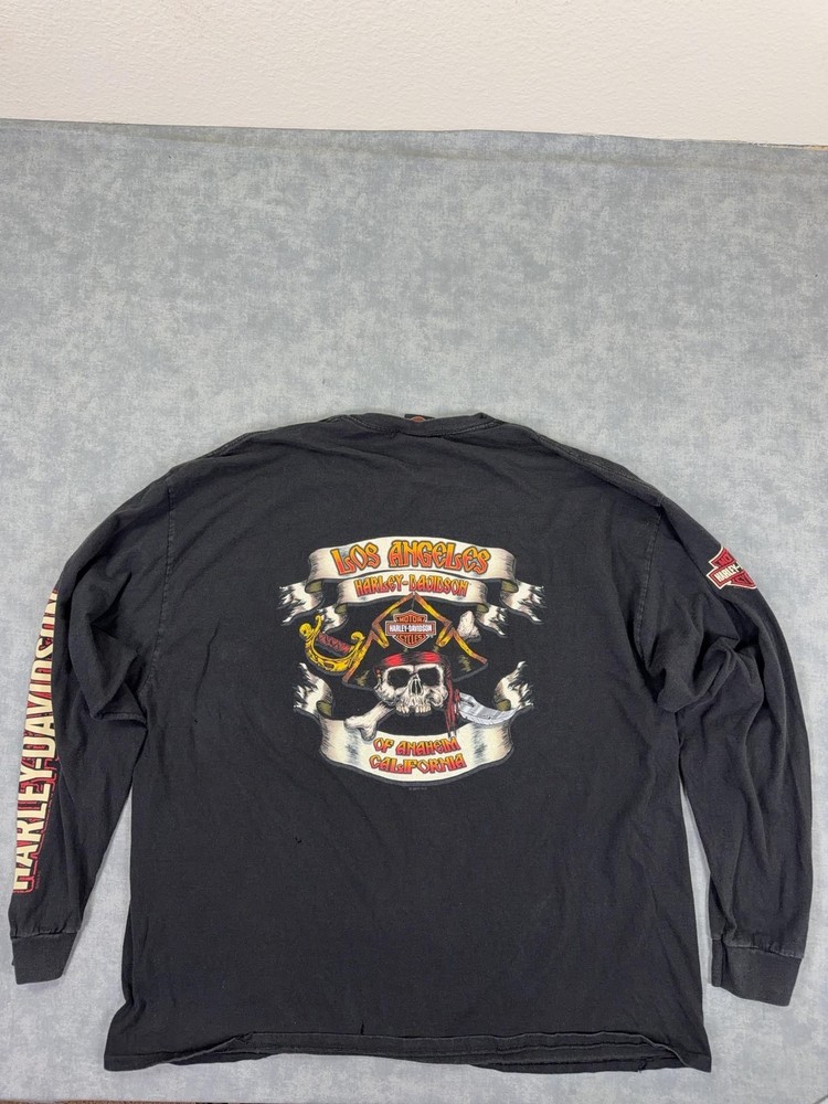 Harley-Davidson Shirt Mens 3XL Black Long Sleeve Skull Pirate Graphic Back Print